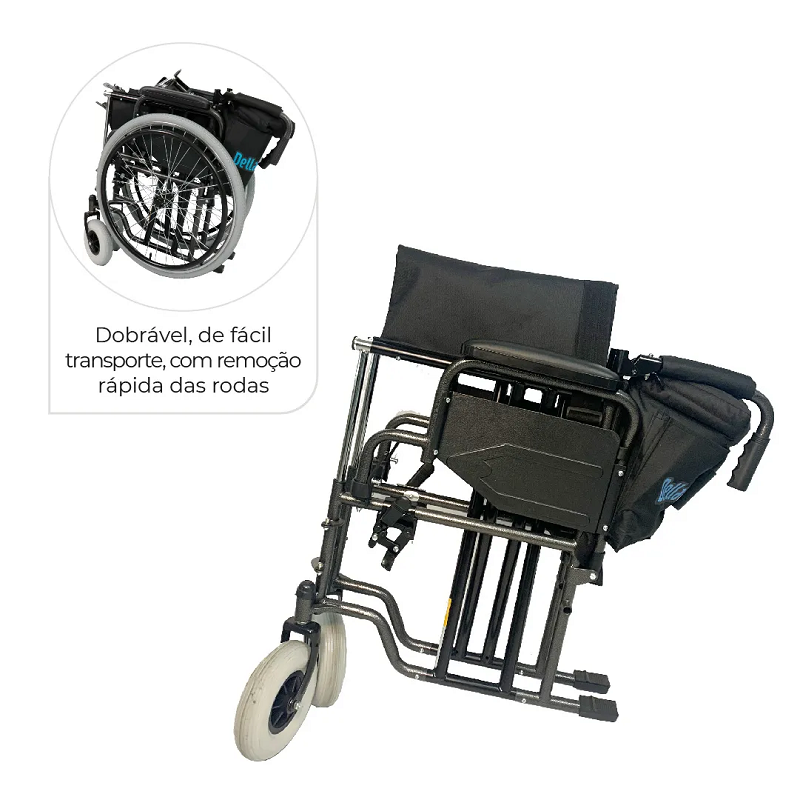 Cadeira de Rodas Manual em Aço Dobrável até 120 Kg D400 - Dellamed - Imagem 5
