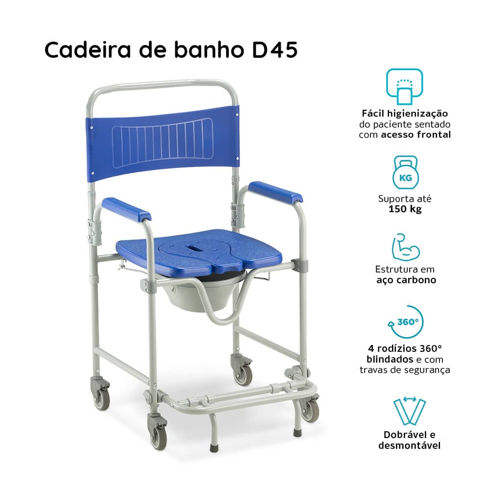 Cadeira de Banho Dobrável e Desmontável até 150 Kg D45 Dellamed - Imagem 4